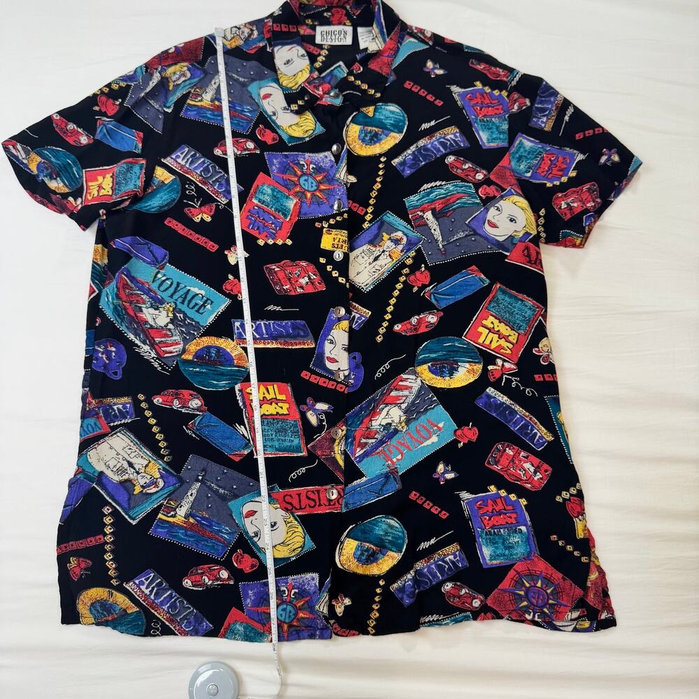 Chico's VTG Pop Art Graphic Camp Shirt Womens 2 Large Art To Wear Maximalist 90s - Picture 5 of 14